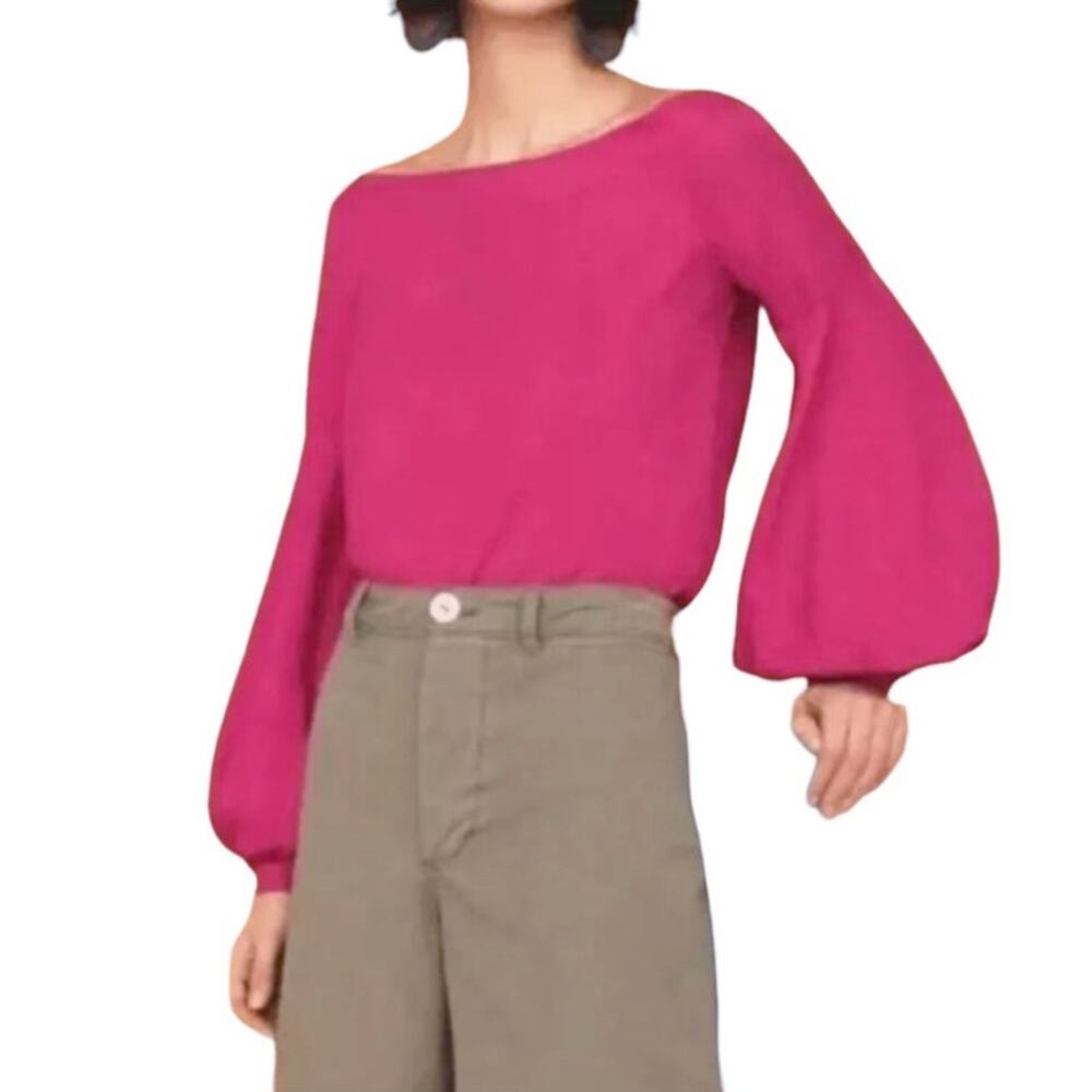 Floreat Anthropologie Mazza Blouse Pink Off Shoulder Linen Blend Women's 6